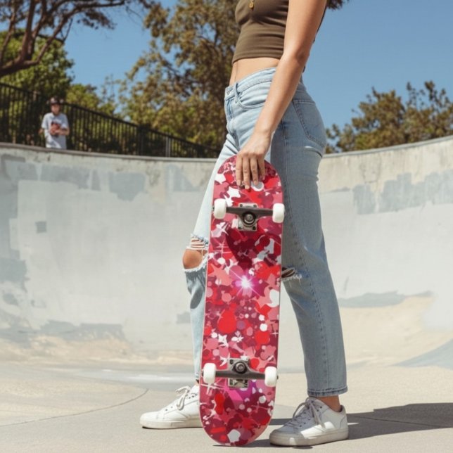 Skateboard Graphisme géométrique abstrait rouge et rose (Créateur téléchargé)