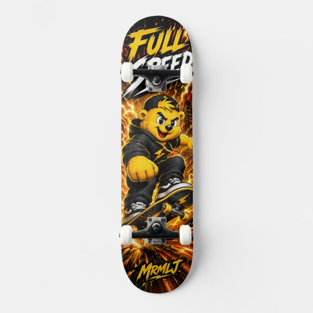 Skateboard Graphisme Monstre Skate Lightning Doré à Pleine Vi (Recto)