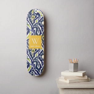Skateboard Gras bleu jaune Abstrait Ikat Monogramme