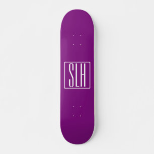 Skateboard Gras moderne 3 initiales Monogramme Blanc et pou