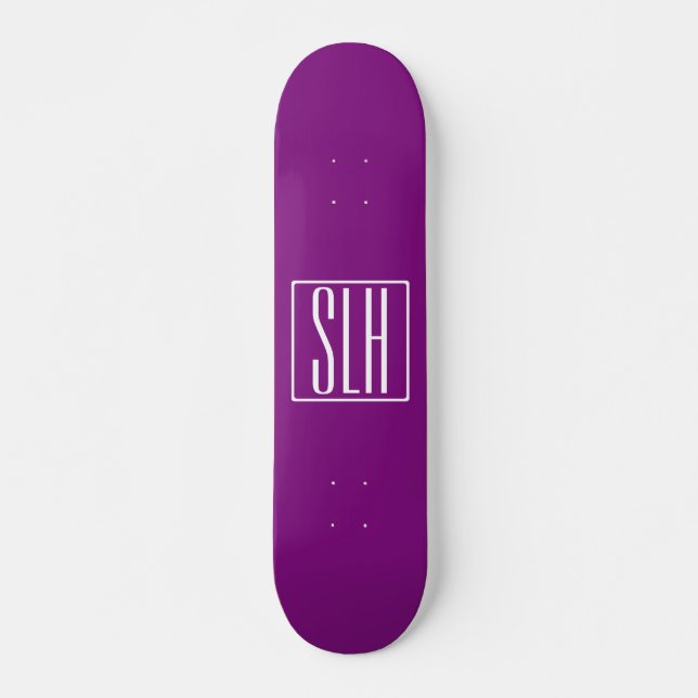 Skateboard Gras moderne 3 initiales Monogramme | Blanc et pou (Devant)