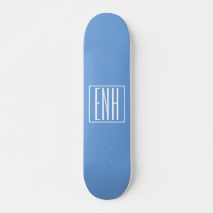 Skateboard Gras moderne 3 initiales Monogramme   Bleu doux