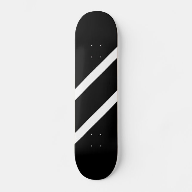 Skateboard Gras Noir Deux fines bandes Diagonales Blanches (Recto)
