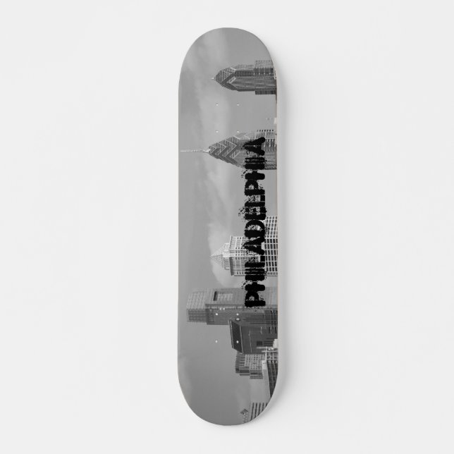 Skateboard gratte-ciel de Philly noir et blanc (Devant)