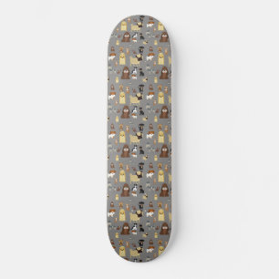 Skateboard gray background dogs