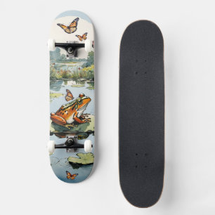 Skateboard Grenouille sur un tapis de Lily avec des papillons