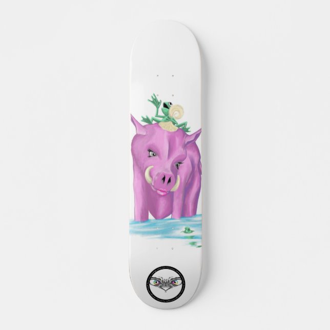 Skateboard Grenouille verte chevauchant porc rose (Devant)