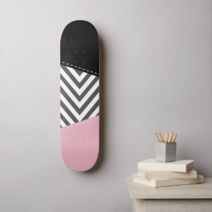 Skateboard Gris Zigzag, Gris Chevron, Motif Zigzag, Rose