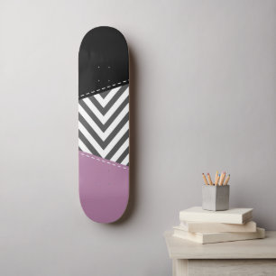 Skateboard Gris Zigzag, Gris Chevron, Motif Zigzag, Violet