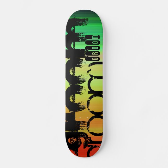 Skateboard Groom ; Vert, orange et jaune vif (Recto)