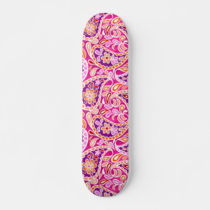 Skateboard Groovy Daisy Paisley BoHo Aquarelle Fuchsia