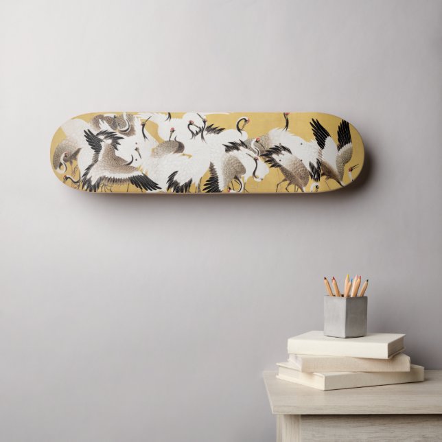 Skateboard Grues d'horloges japonaises Vintage Bird Rich Clas (Art mural (Horz))