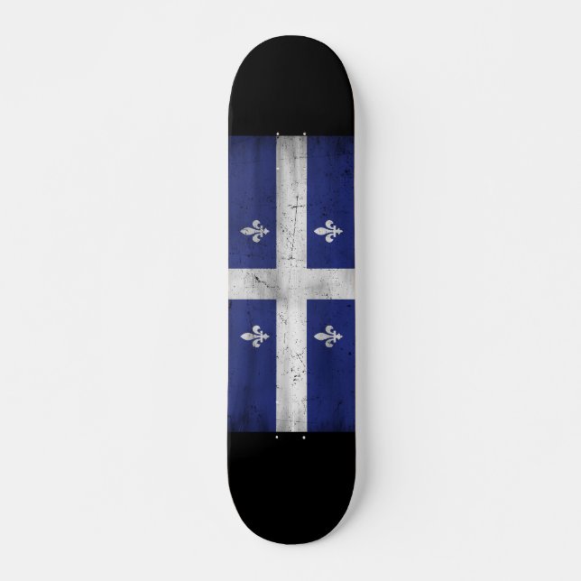 Skateboard Grunge de style Drapeau du Québec érodé (Devant)