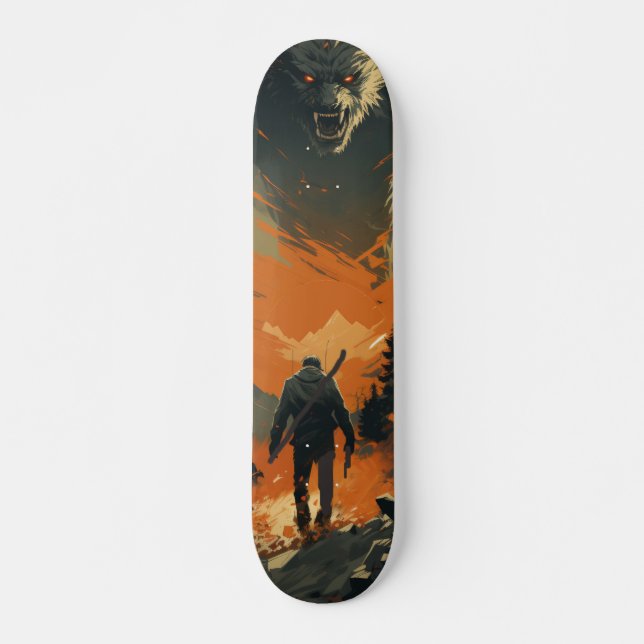 Skateboard Guerrero armado buscando un monstruo (Devant)