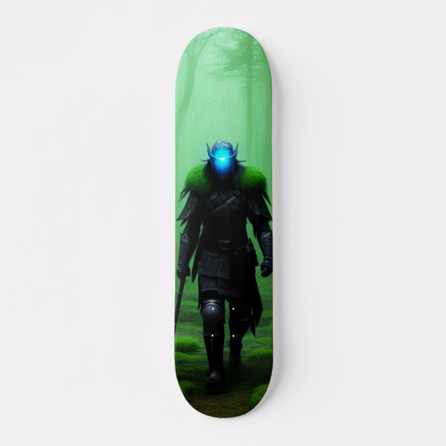 Skateboard Guerrero fantasma en oscuro bosque (Devant)