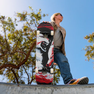 Skateboard Guerrier Loup Cosmique Rouge Blanc