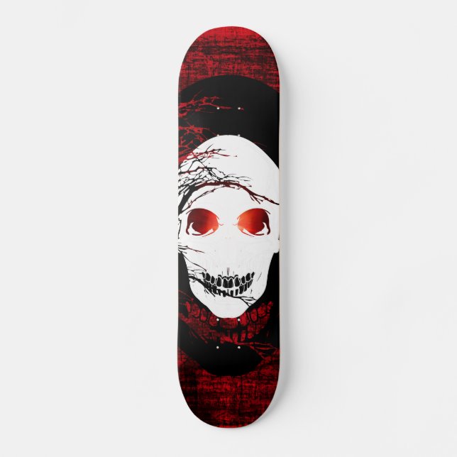 Skateboard Halloween crâne blanc avec lumière rouge magique (Recto)