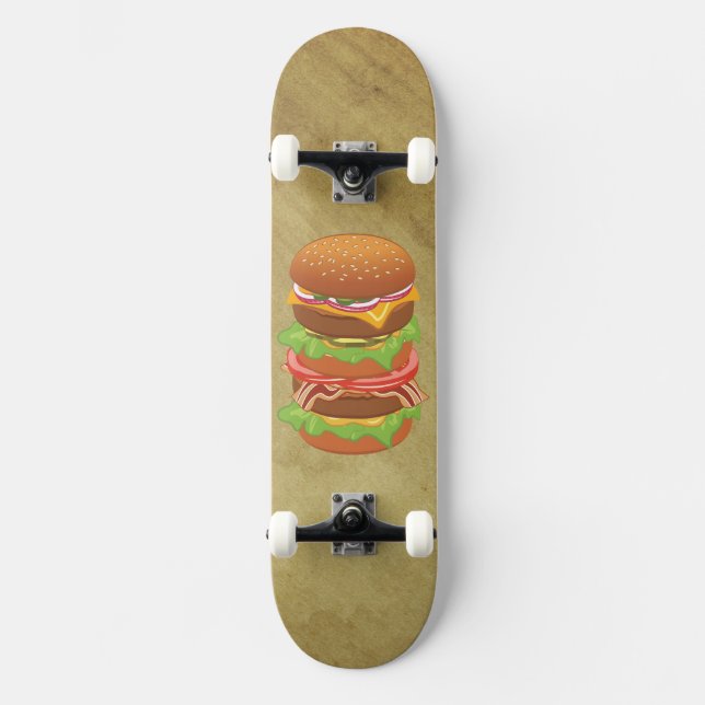 Skateboard Hamburger double avec fromage et bacon (Recto)