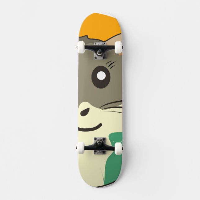 Skateboard Hamster de dessin animé avec un écharpe multicolor (Recto)
