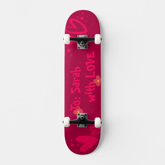 Skateboard Hand-Drawn Pink Hearts & Floral Romantic (Recto)