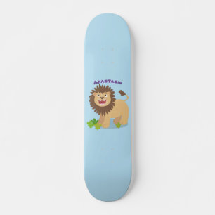 Skateboard Happy lion roaring cartoon illustration