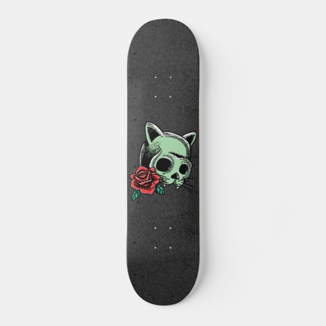 Skateboard Hauné Chat Floral Crâne moderne Cool gothique Noir (Recto)