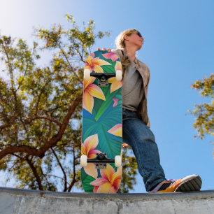 Skateboard Hawaiian Tropical Flower Pattern 