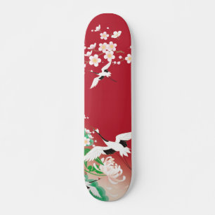 Skateboard Hérons et Dahlias Design japonais /