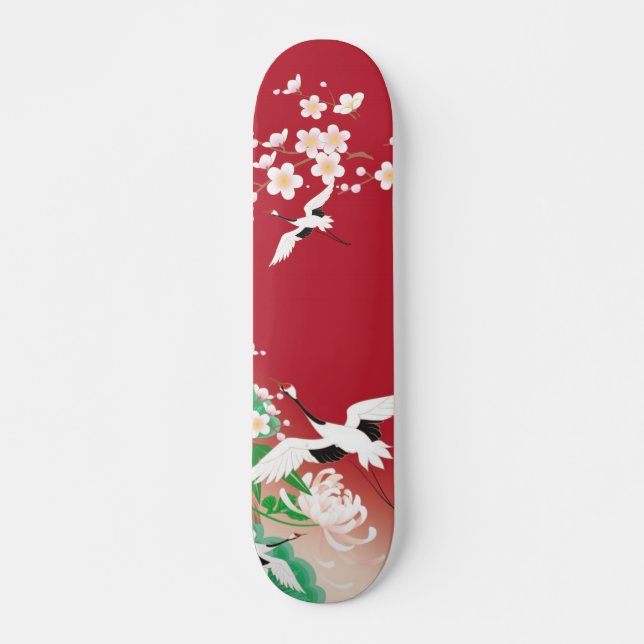 Skateboard Hérons et Dahlias Design japonais / (Devant)