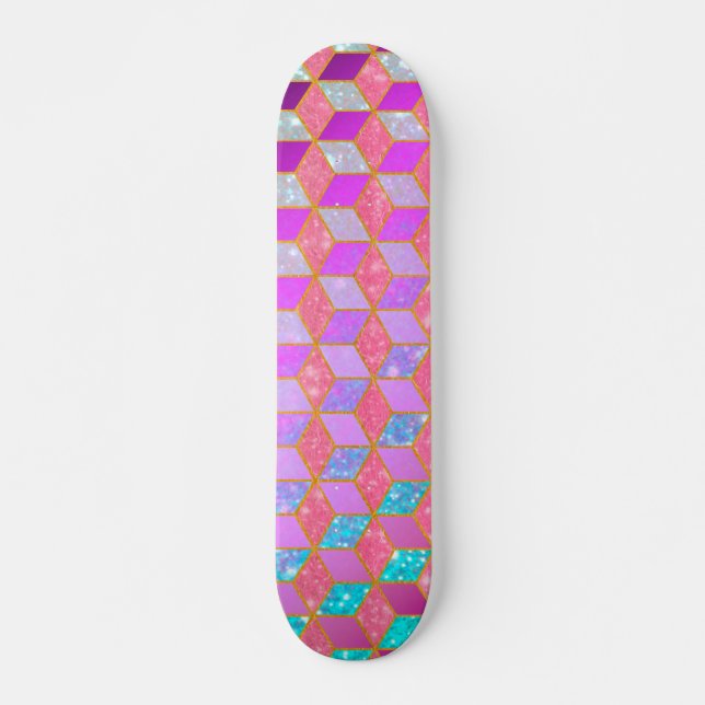 Skateboard Hexagon en forme de diamant doré en Pastel (Devant)