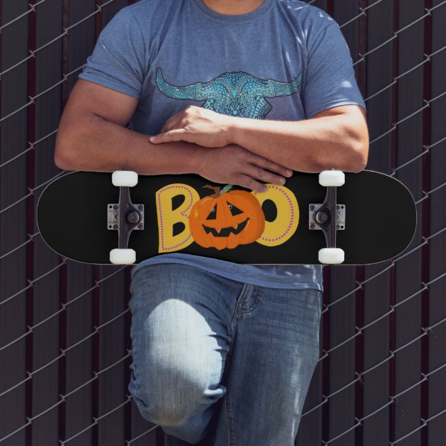 Skateboard Hey Boo Cute Citrouille Typographie Dessin Art (Extérieur 3)