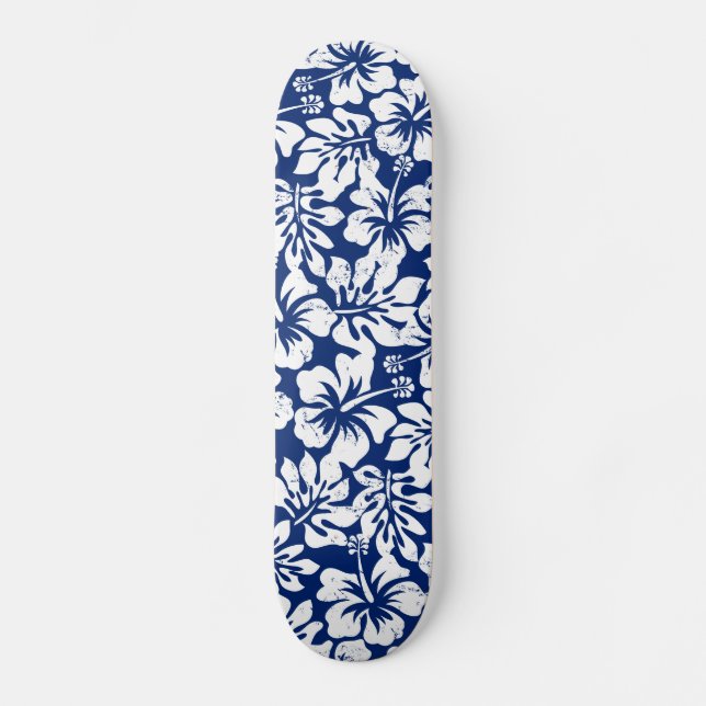Skateboard Hibiscus blanc usé tropical (Recto)