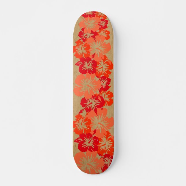Skateboard Hibiscus épopé Hawaii Floral Aloha Faux Wood (Devant)