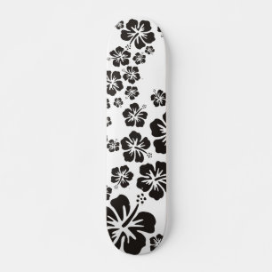 Skateboard hibiscus fleurit en noir