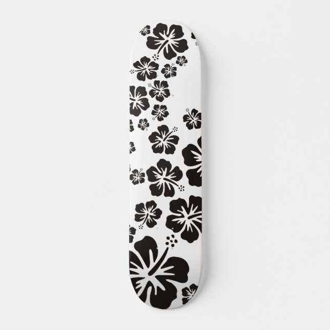 Skateboard hibiscus fleurit en noir (Devant)