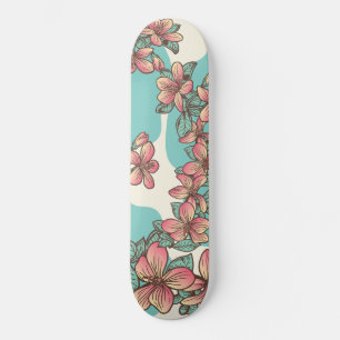 Skateboard Hibiscus hawaiian flowers aqua teal tropical