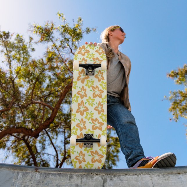 Skateboard Hibiscus Jaune, Hibiscus Orange, Modèle Floral (Extérieur 1)