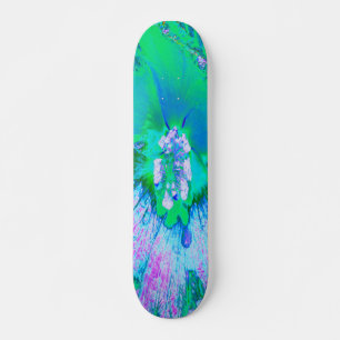 Skateboard Hibiscus psychédélique rétro vert et rose chaud