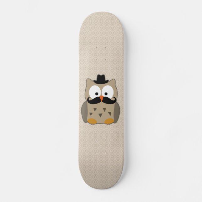 Skateboard Hibou avec la moustache et le casquette (Recto)