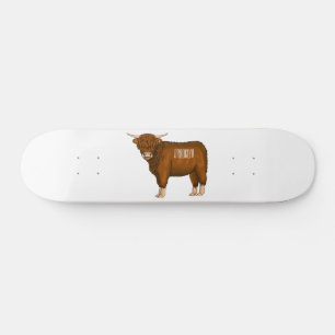 Skateboard Highland cow cartoon illustration 