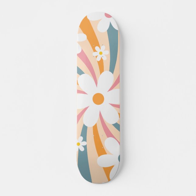 Skateboard Hippie florale Super rétro couleur soleil margueri (Devant)