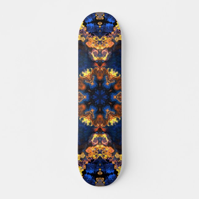 Skateboard Hippie psychédélique bleu et jaune (Devant)