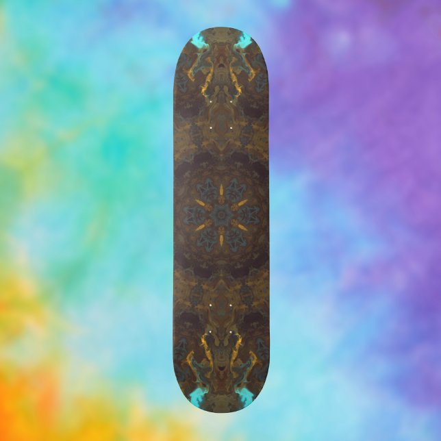Skateboard Hippie psychédélique bleu or et rouge foncé (Créateur téléchargé)