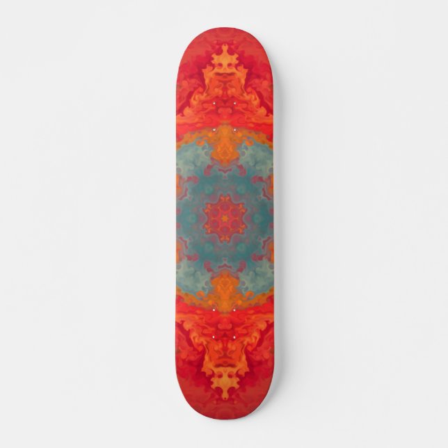 Skateboard Hippie psychédélique bleu orange et rouge (Devant)