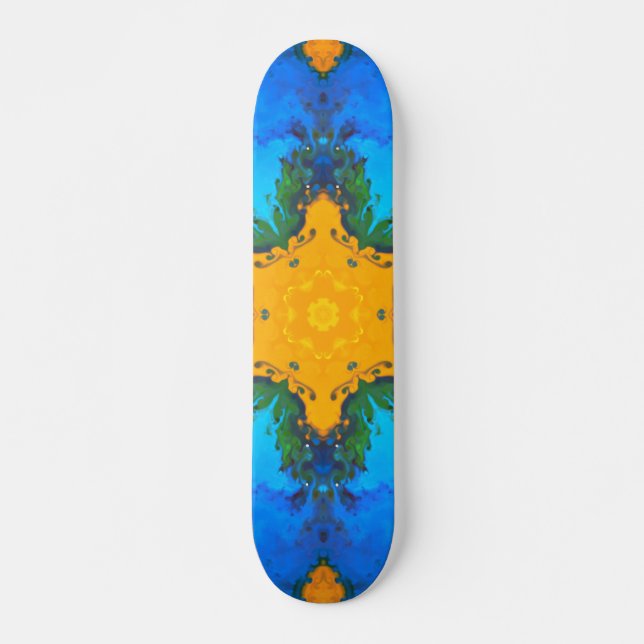 Skateboard Hippie psychédélique jaune et bleu (Devant)