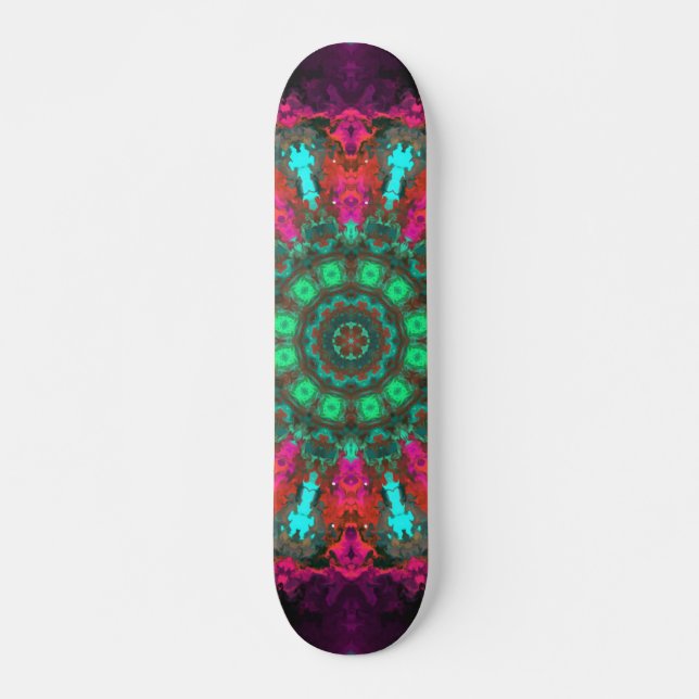 Skateboard Hippie psychédélique violet rose et Turquoise (Devant)
