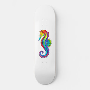 Skateboard Hippocampe polygonal arc-en-ciel
