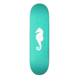 Skateboard Hippocampe turquoise et blanc