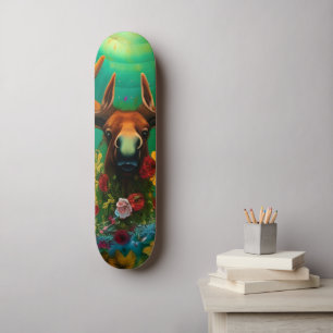 Skateboard Hippy Trippy Moose avec fleurs AI Art