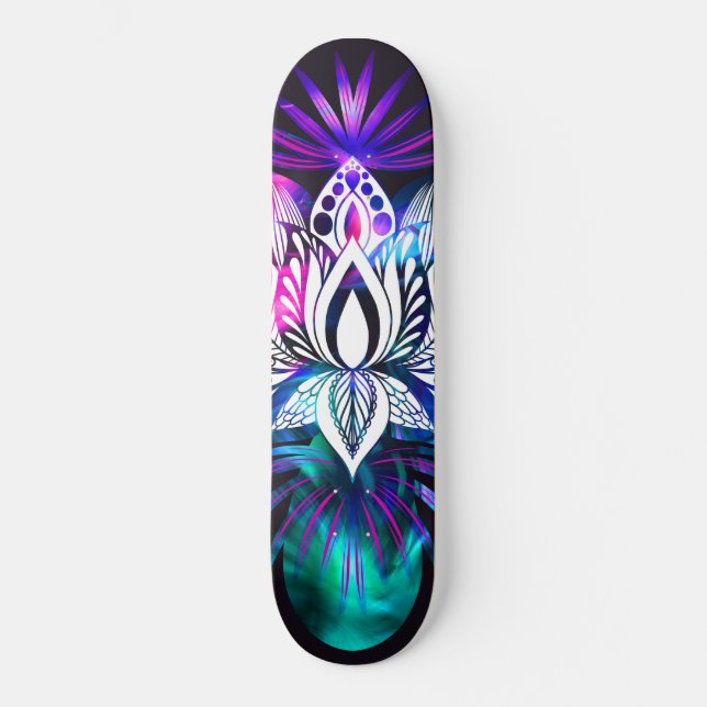 Skateboard Hipster Retro Tech Turquoise Lotus Feuilles de fle (Recto)
